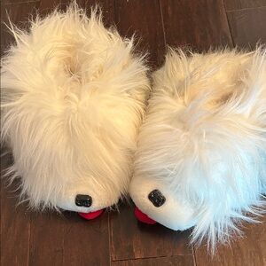 Fluffy White Slippers -looks like a shaggy dog.